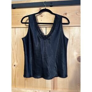 Vintage Escapades Lace Satin Camisole Top Tank Blouse Black Size Large